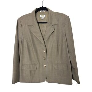 Vintage Talbots Blazer Womens 18W Petites Taupe Wool Blend Italian Fabric Career